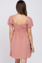 Pink Textured Puff Sleeve Maternity Dress