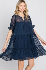 Navy Swiss Dot Tiered Dress