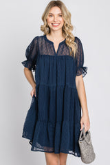 Navy Swiss Dot Tiered Dress