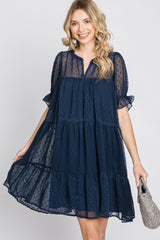 Navy Swiss Dot Tiered Dress