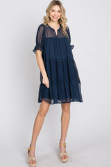 Navy Swiss Dot Tiered Dress