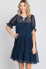 Navy Swiss Dot Tiered Dress