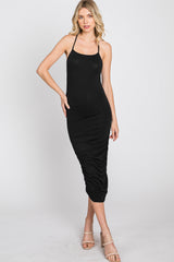 Black Ruched Criss Cross Back Midi Dress