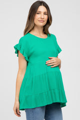 Emerald Green Ruffle Sleeve Tiered Maternity Top