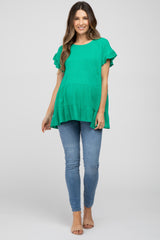 Emerald Green Ruffle Sleeve Tiered Maternity Top