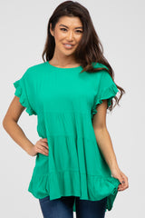 Emerald Green Ruffle Sleeve Tiered Maternity Top