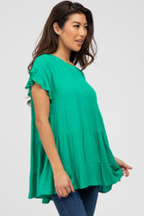 Emerald Green Ruffle Sleeve Tiered Top