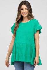 Emerald Green Ruffle Sleeve Tiered Maternity Top