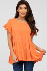 Orange Ruffle Sleeve Tiered Maternity Top