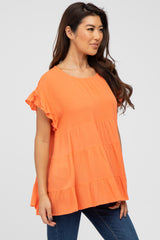 Orange Ruffle Sleeve Tiered Top