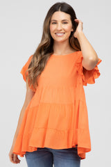 Orange Ruffle Sleeve Tiered Maternity Top