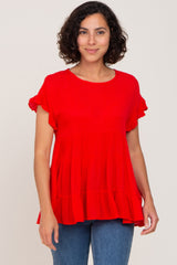 Red Ruffle Sleeve Tiered Maternity Top