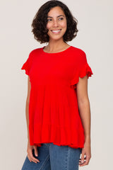 Red Ruffle Sleeve Tiered Top