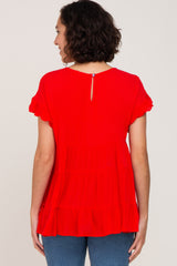 Red Ruffle Sleeve Tiered Top