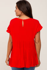 Red Ruffle Sleeve Tiered Maternity Top