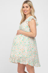 Green Floral Flutter Sleeve Maternity Dress