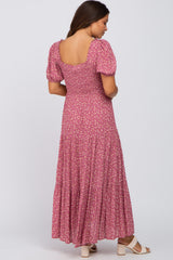 Mauve Floral Smocked Tiered Maternity Maxi Dress