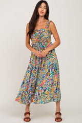 Yellow Printed Smocked Maternity Maxi Dress