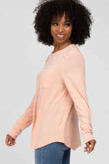 Peach Long Sleeve Front Pocket Top