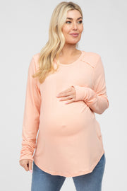 Peach Long Sleeve Front Pocket Maternity Top