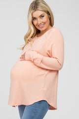 Peach Long Sleeve Front Pocket Maternity Top