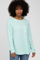 Mint Green Long Sleeve Front Pocket Maternity Top