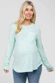 Mint Green Long Sleeve Front Pocket Maternity Top