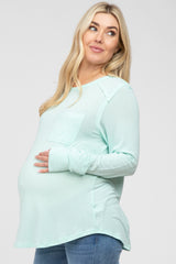 Mint Green Long Sleeve Front Pocket Maternity Top