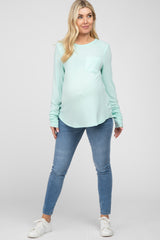 Mint Green Long Sleeve Front Pocket Maternity Top