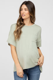 Light Olive Pocket Front Short Sleeve Maternity Top