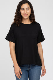 Black Pocket Front Short Sleeve Top