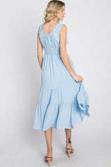 Light Blue Sleeveless Smocked Waist Midi Dress