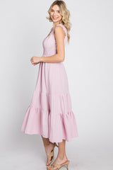 Light Pink Sleeveless Smocked Waist Midi Dress