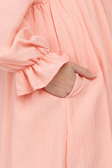 Peach Square Neck Puff Ruffle Sleeve Maternity Midi Dress