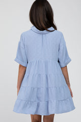 Light Blue Button Up Cuff Sleeve Dress