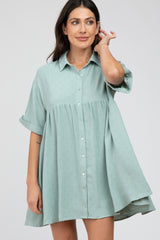 Mint Green Button Up Cuff Sleeve Maternity Dress