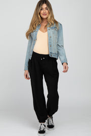 Black Drawstring Maternity Crop Pants