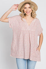 Pink Floral Raw Hem Cuffed Top