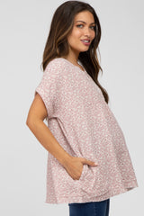 Pink Floral Raw Hem Cuffed Maternity Top