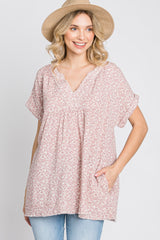 Pink Floral Raw Hem Cuffed Maternity Top