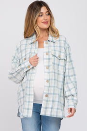 Beige Plaid Lightweight Button Up Maternity Top