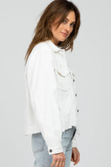 White Corduroy Distressed Hem Cropped Jacket