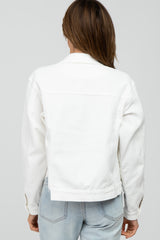 White Corduroy Distressed Hem Cropped Jacket