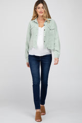 Mint Corduroy Distressed Hem Cropped Maternity Jacket