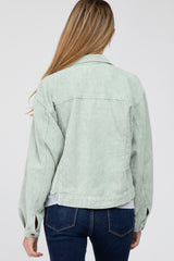 Mint Corduroy Distressed Hem Cropped Maternity Jacket