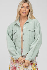 Mint Corduroy Distressed Hem Cropped Jacket