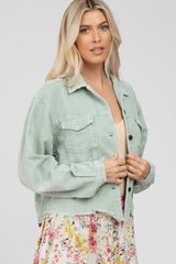 Mint Corduroy Distressed Hem Cropped Jacket