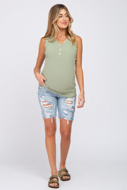 Light Wash Distressed Denim Maternity Shorts