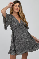 Black Floral Ruffle Accent Cutout Maternity Dress