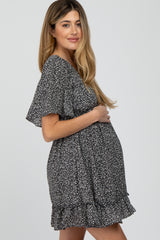 Black Floral Ruffle Accent Cutout Maternity Dress